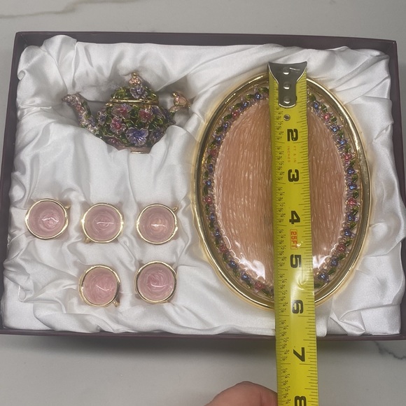 Teapot trinket box set enamel and crystals 7 pieces NEW - Picture 5 of 6